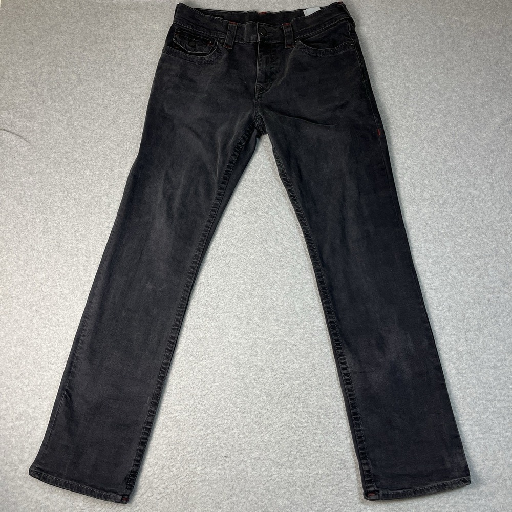 True Religion Jeans Mens 31x32 Gray Ricky Relaxed Straight Cotton Blend Denim